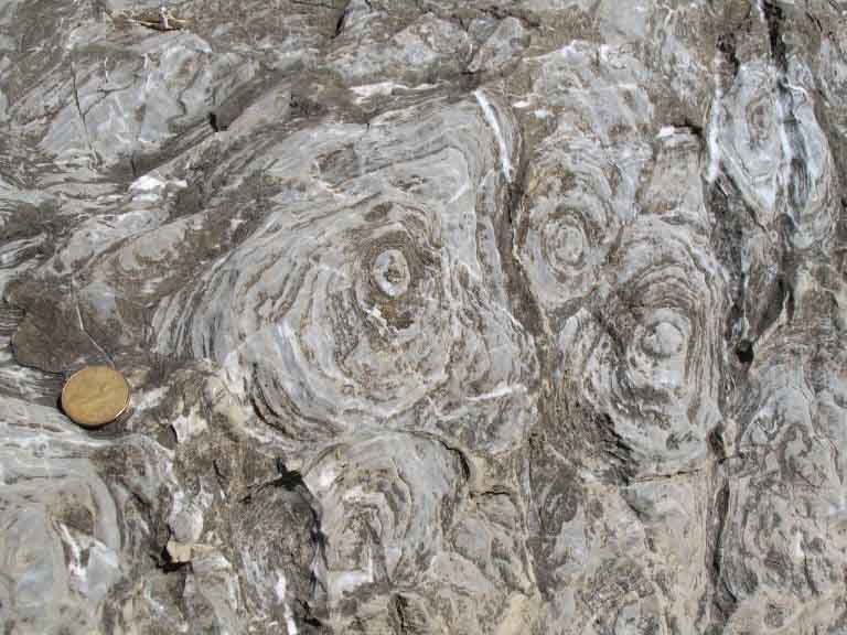 Photographie couleur de roche grise avec cercles blancs