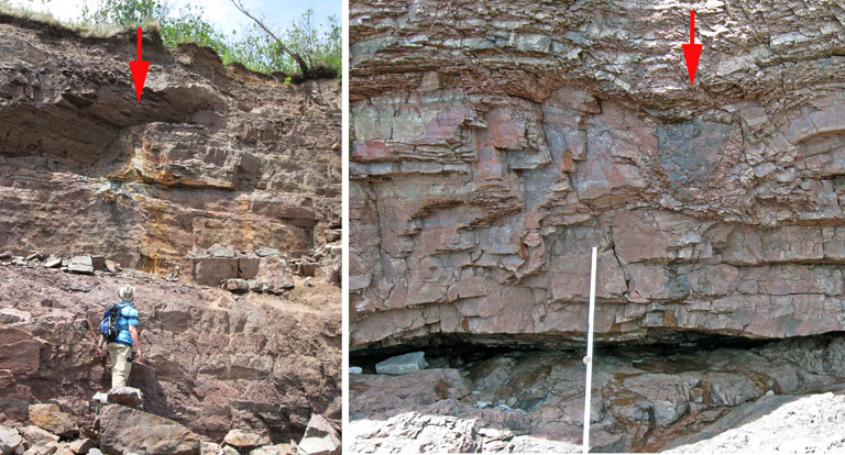 Colour photograph of a man in front of a cliff 