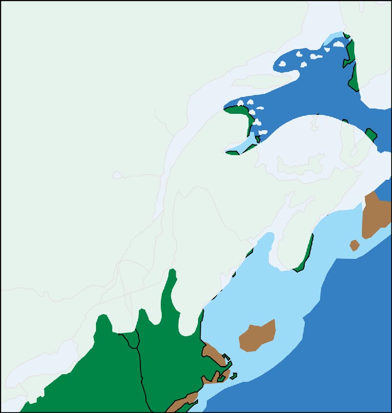 Image couleur de l’est du Canada montrant l’évolution de la position des glaciers de la période glaciaire