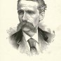 Black and white drawing of a man with a large mustache
